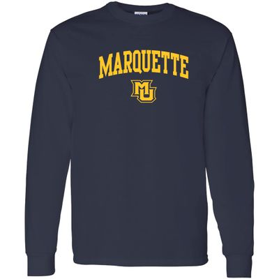 AL03 - Marquette Golden Eagles Arch Logo Long Sleeve T Shirt - Medium - Navy
