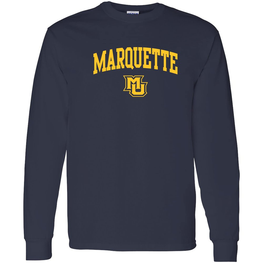 AL03 - Marquette Golden Eagles Arch Logo Long Sleeve T Shirt - Medium - Navy