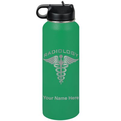LaserGram Personalized Water Bottle, Radiology, Stainless Steel Double Wall Vacuum Insulated with Flip Top Straw, Custom Engraved Gift (40oz / 1180ml Green)