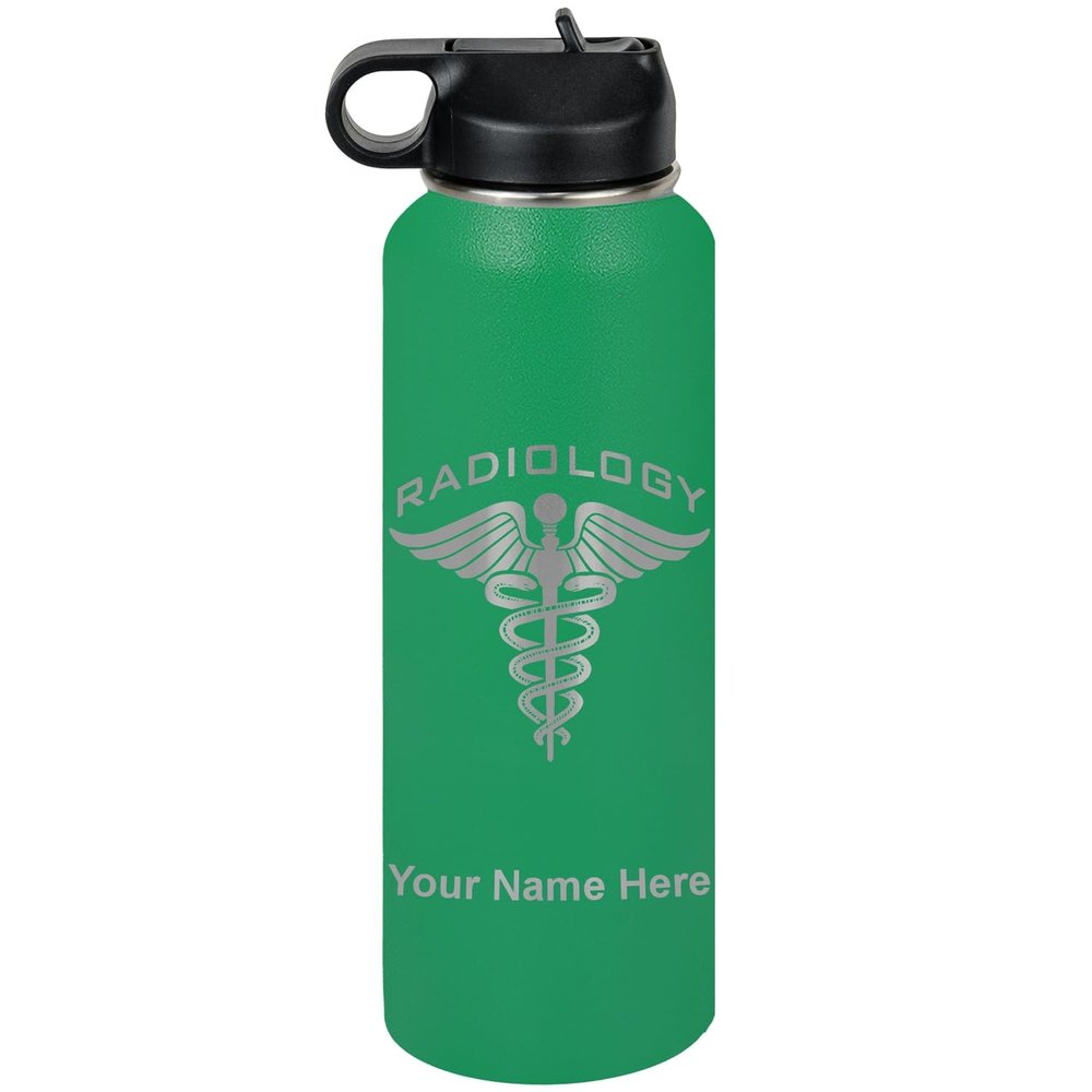 LaserGram Personalized Water Bottle, Radiology, Stainless Steel Double Wall Vacuum Insulated with Flip Top Straw, Custom Engraved Gift (40oz / 1180ml Green)