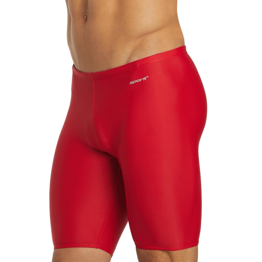 Sporti Boys' Swim Jammers Compression Jammer Swimsuit, Chlorine-Resistant Lycra Xtra Life, UPF 50+ Long-Lasting Athletic Swimming Shorts, Flatlock Seams & Drawstring for Training - Red - 26