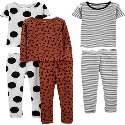 Simple Joys by Carter's Baby and Toddler Girls' 6-Piece Snug-Fit Cotton Pajamas, Dots/Stripes/Animal Print, 5