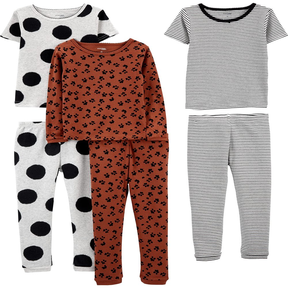 Simple Joys by Carter's Baby and Toddler Girls' 6-Piece Snug-Fit Cotton Pajamas, Dots/Stripes/Animal Print, 5