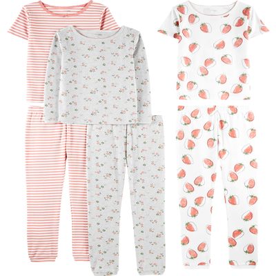 Simple Joys by Carter's Baby and Toddler Girls' 6-Piece Snug-Fit Cotton Pajamas, Pink Strawberries, 6-9 Months