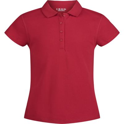 Izod Girl's School Uniform Sensory-Friendly Short Sleeve Polo Shirt, Red, 4-5