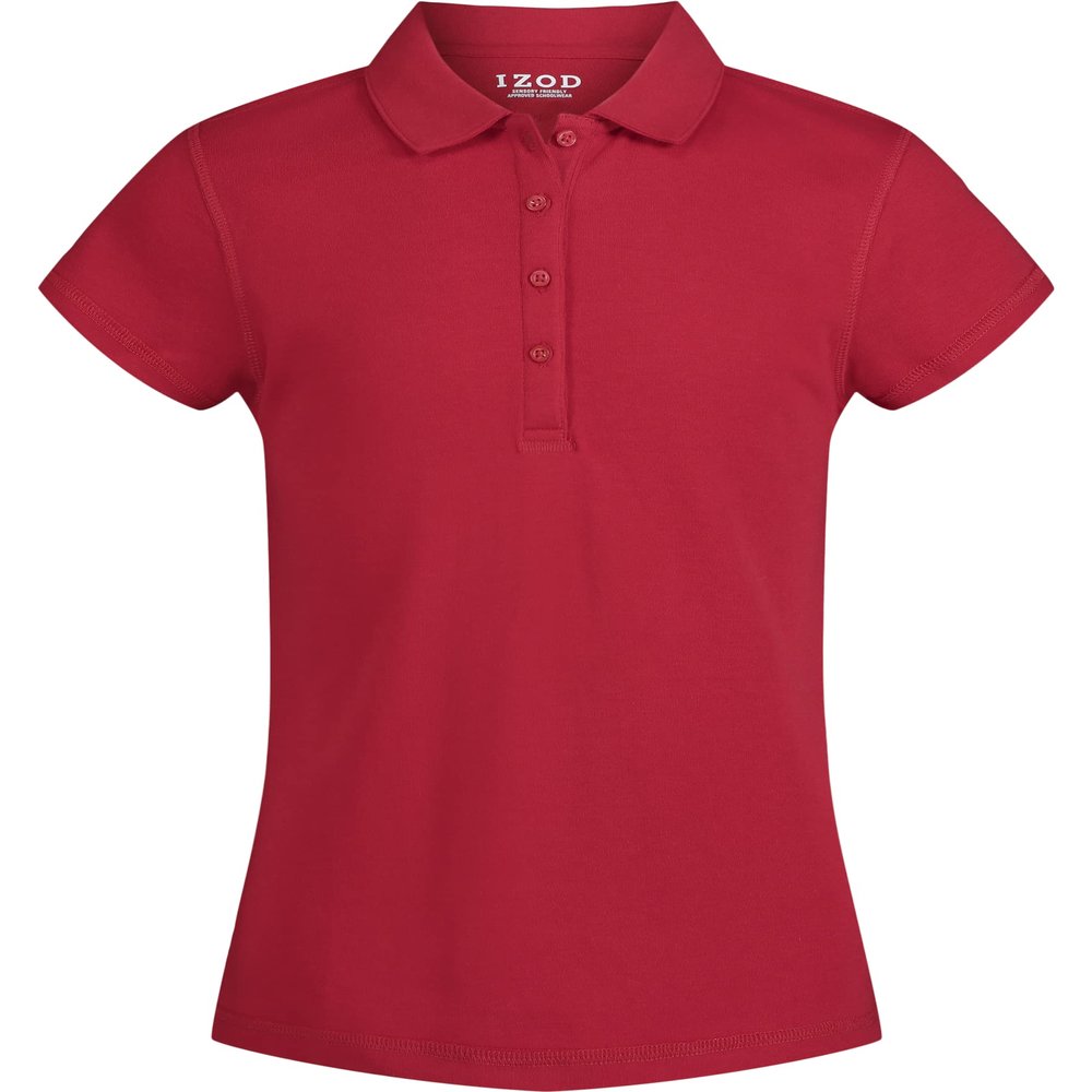 Izod Girl's School Uniform Sensory-Friendly Short Sleeve Polo Shirt, Red, 4-5