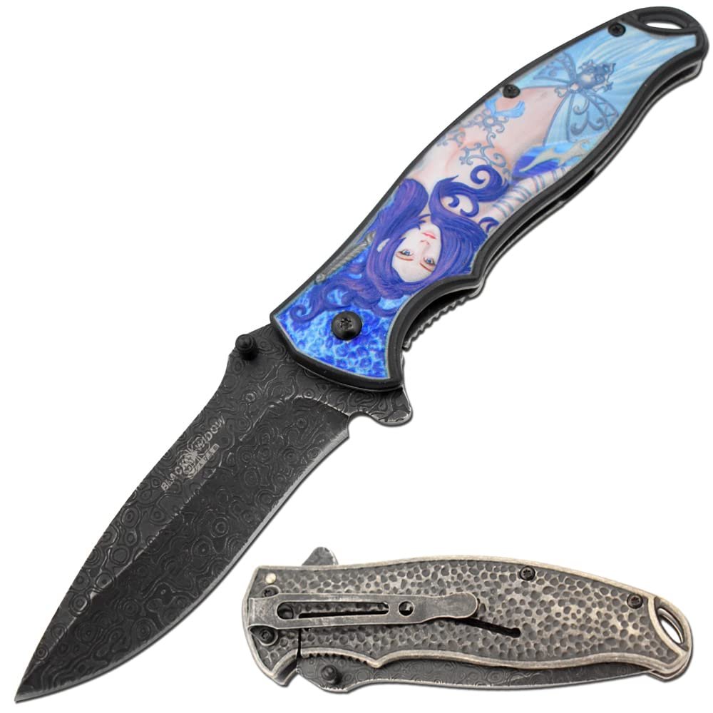 Snake Eye Tactical Assist Heavy-Duty Pocket Knife Mermaid-Design Handle EDC Camping Knife (47-1)