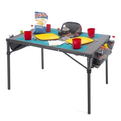 Creative Outdoors Folding Table with Built-in Cooler - Outdoor Portable Camping Table with 4 Cup Holders and Durable Steel Frame - Quality Material (Orange/Gray)