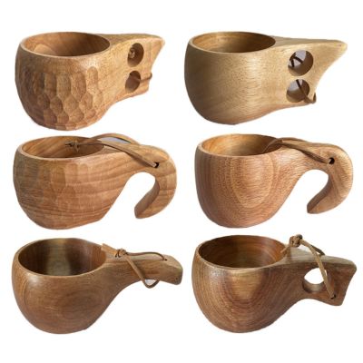 TANFEI 6 Pack Wooden Cup Kuksa Cup Handmade Wooden Camping Cup Portable Outdoor Drinking Cup for Coffee, Tea and Milk, Wooden Cup Gift