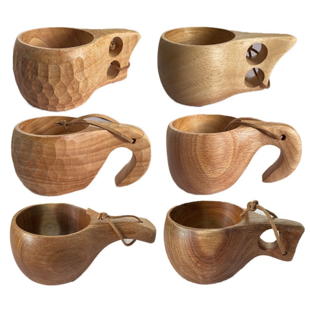TANFEI 6 Pack Wooden Cup Kuksa Cup Handmade Wooden Camping Cup Portable Outdoor Drinking Cup for Coffee, Tea and Milk, Wooden Cup Gift