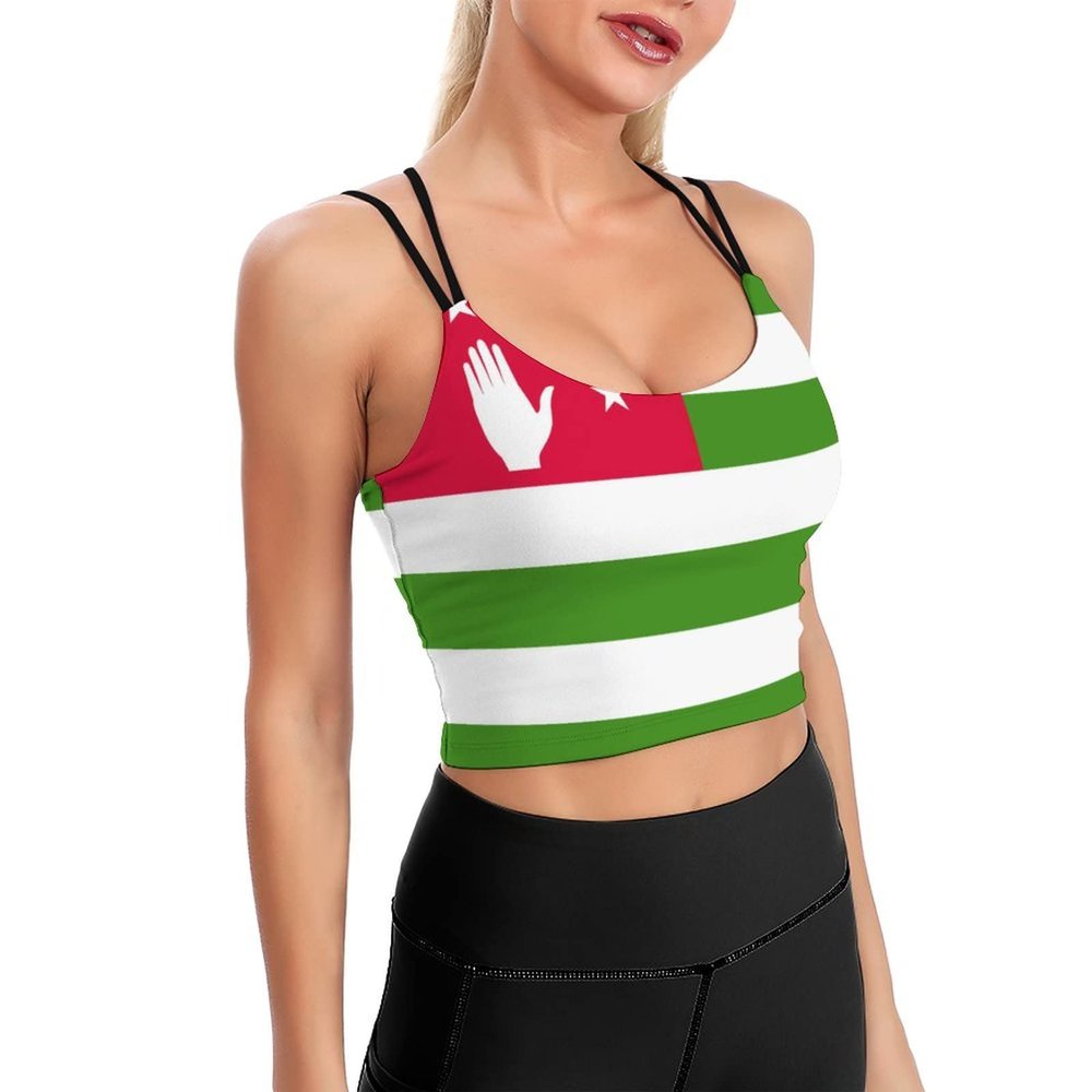 Abkhazia Flag Sports Bras for Women Padded Gym Workout Short Crop Top Yoga Tank Top 2XL