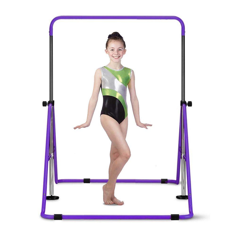 HYD-Parts Gymnastics Bar with Mat for Kids 3-9, Adjustable Height Gymnastic Horizontal Bars, Junior Training Bar, Gymnastics Equipment for Kids no Mat (Violet)