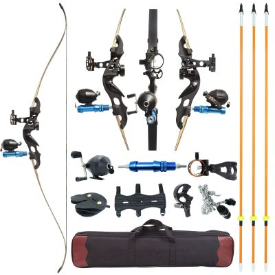 60" Bowfishing Kits with Reel Recurve Bow for Adults Aluminium Bow Riser 6Pcs Mechanical Barb Fishing Arrows 6Pcs Carbon Arrows 30lbs-60lbs Hunting Bow for Fishing Archery Practice (35 lbs)
