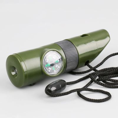 QLBHSD Emergency Whistle Survival Loud,Emegency Whistle with Lanyard, WhistleMagnifying Glass, Lamp, Compass, Thermometer, Reflector, Sealed Tube for Climbing, Expedition, Exploration
