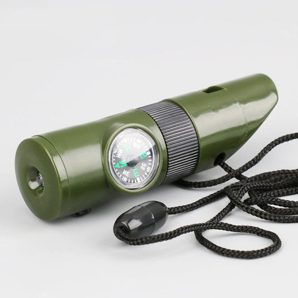 QLBHSD Emergency Whistle Survival Loud,Emegency Whistle with Lanyard, WhistleMagnifying Glass, Lamp, Compass, Thermometer, Reflector, Sealed Tube for Climbing, Expedition, Exploration