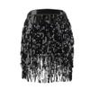 LABANCA Sequin Tassel Belt Skirt Belly Dance Skirt Hip Scarf Sparkly Rave Fringe Wrap Skirt for Women Girls, Black view 1