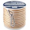 RainierSupplyCo Boat Anchor Rope - Double Braided Marine Rope Anchor Line - 100 ft x 3/8 Inch Nylon Boating Line with 316 Stainless Steel Thimble and Heavy Duty Marine Grade Bow Shackle - White/Gold view 1