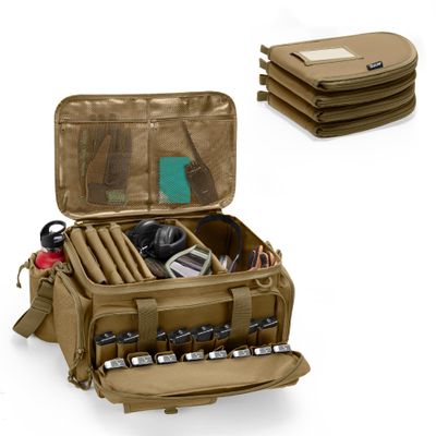 DSLEAF Tactical Pistol Range Bag with 4 Pistol Cases, Padded Gun Duffle Range Bag with 16X Magazine Slots and Extra Pockets for Ammo and Essentials (Patent Design)