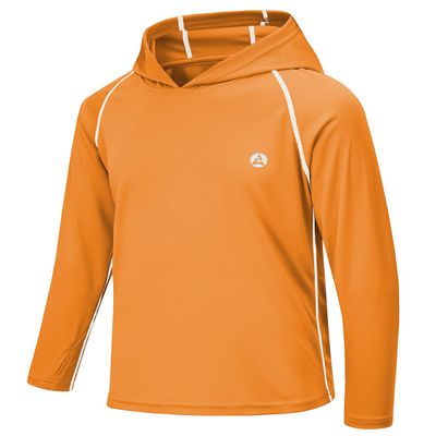 Boys Kids Sun Shirts Fishing Size 10 SPF UV Rash Guard Long Sleeve Hoodie Thumbhole Quick Dry Athletic Water Hiking Camping Orange