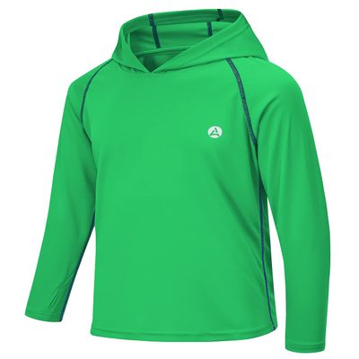 AODULO Youth Fishing Shirts UV Sun Shirts Rash Guard Quick Dry Long Sleeve T Shirts Kids Hoodies for Workout Thumbholes Apple Green