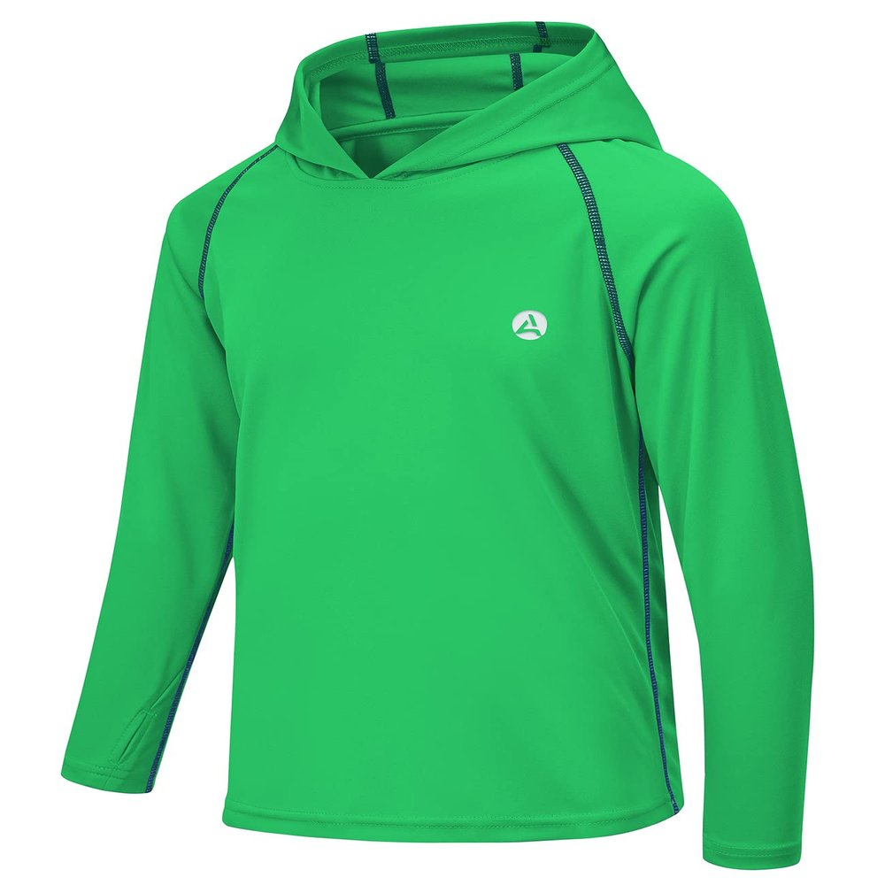 AODULO Youth Fishing Shirts UV Sun Shirts Rash Guard Quick Dry Long Sleeve T Shirts Kids Hoodies for Workout Thumbholes Apple Green