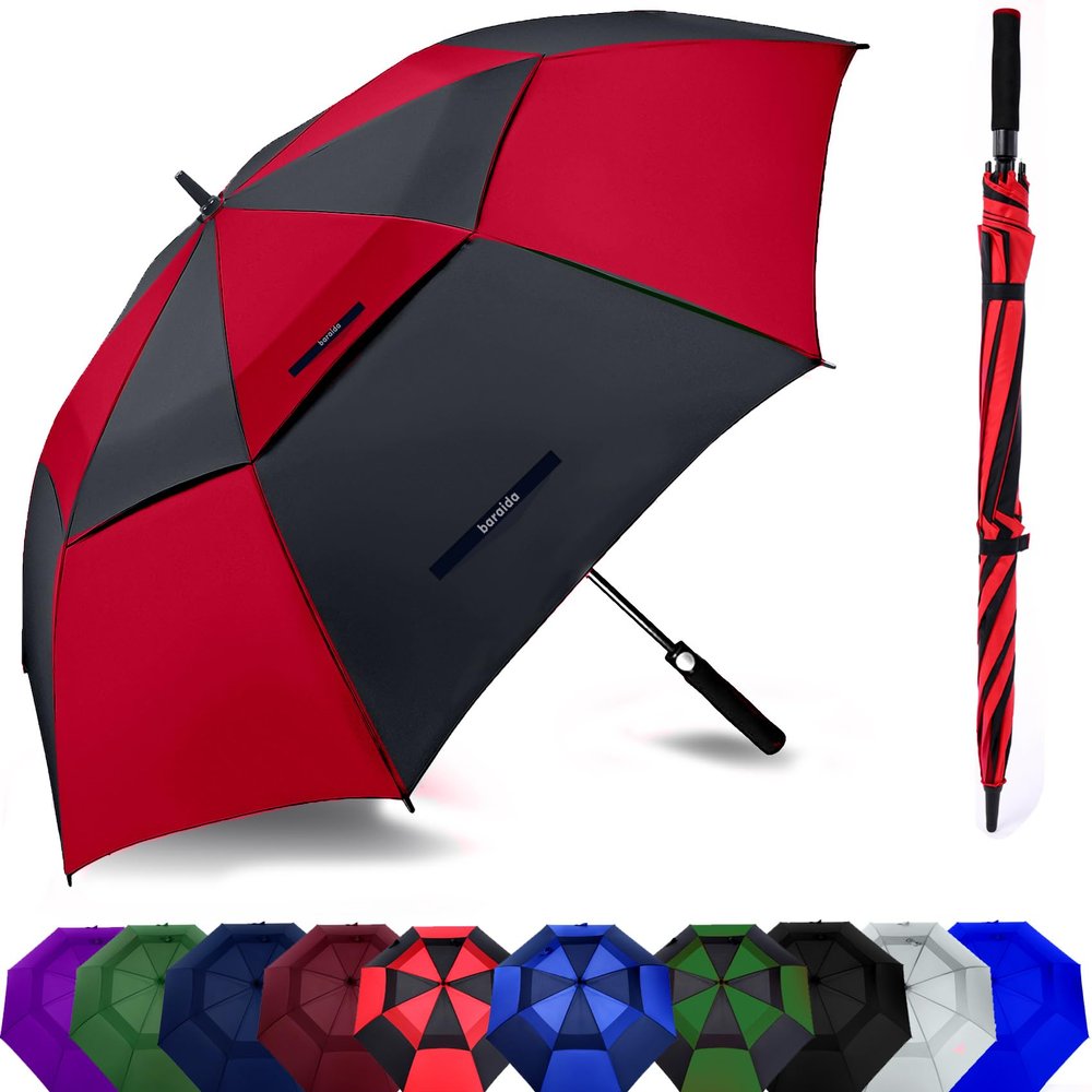 Baraida Golf Umbrella Large 62/68/72 Inch, Extra Large Oversize Double Canopy Vented Windproof Waterproof Umbrella, Automatic Open Golf Umbrella for Men and Women and Family.(72 Inch,Red Black)