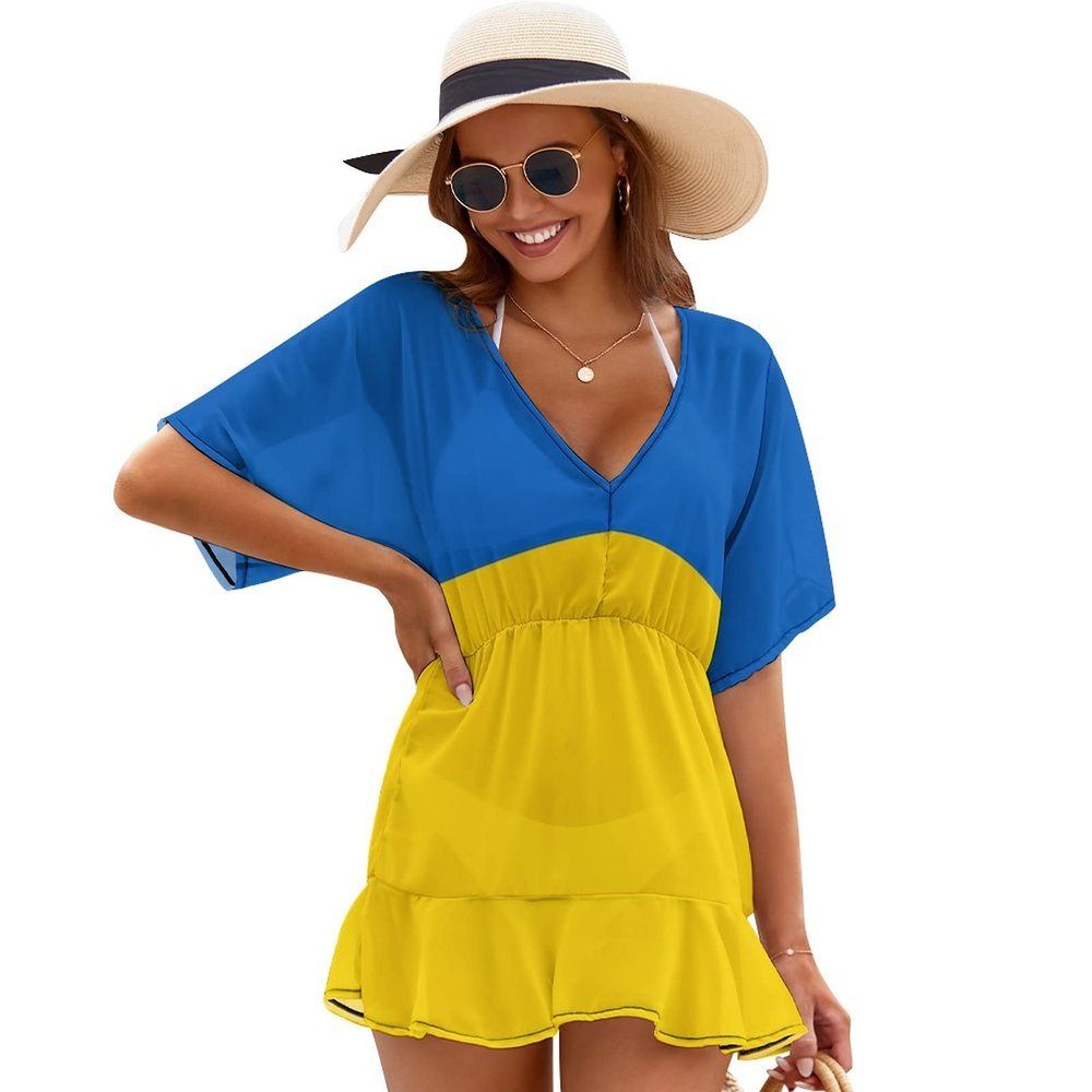 Ukrainian Flag Cover Ups for Women Summer Top S