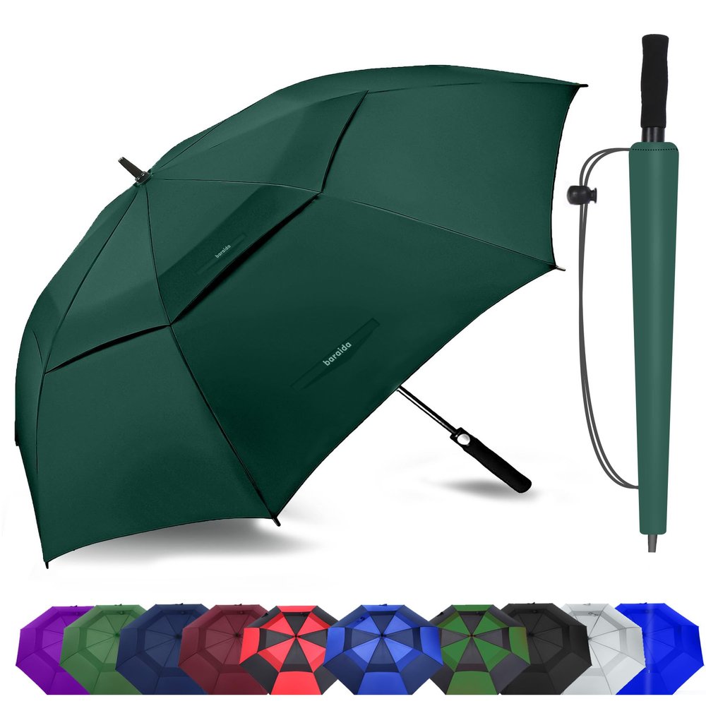 Baraida Golf Umbrella Large 62/68/72 Inch, Extra Large Oversize Double Canopy Vented Windproof Waterproof Umbrella, Automatic Open Golf Umbrella for Men and Women and Family.(68 Inch,Alpine Green)