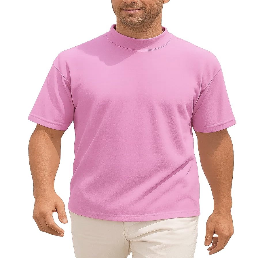 Akwa Mens Mock Turtleneck T-Shirt Lightweight Moisture Wicking Short Sleeve for Golf Work Layering Shirt Breathable Made in USA Pink
