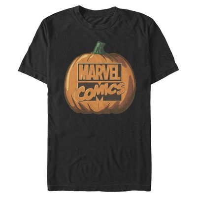 Marvel Big & Tall Classic Logo Pumpkin Men's Tops Short Sleeve Tee Shirt, Black, Large