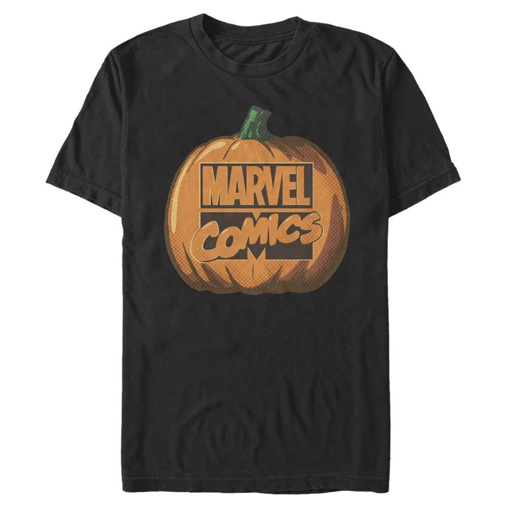 Marvel Big & Tall Classic Logo Pumpkin Men's Tops Short Sleeve Tee Shirt, Black, Large