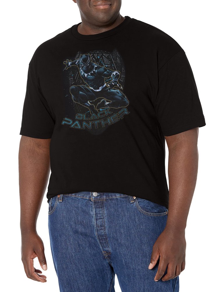 Marvel Big & Tall Classic Golden Panther Men's Tops Short Sleeve Tee Shirt, Black, XX-Large
