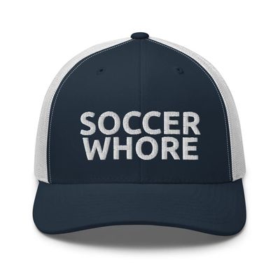 Soccer Whore Soccer Player Soccer Coach Soccer Whore Soccer Coach Soccer Player Trucker Cap Mesh Hat Adjustable C1 Navy/White