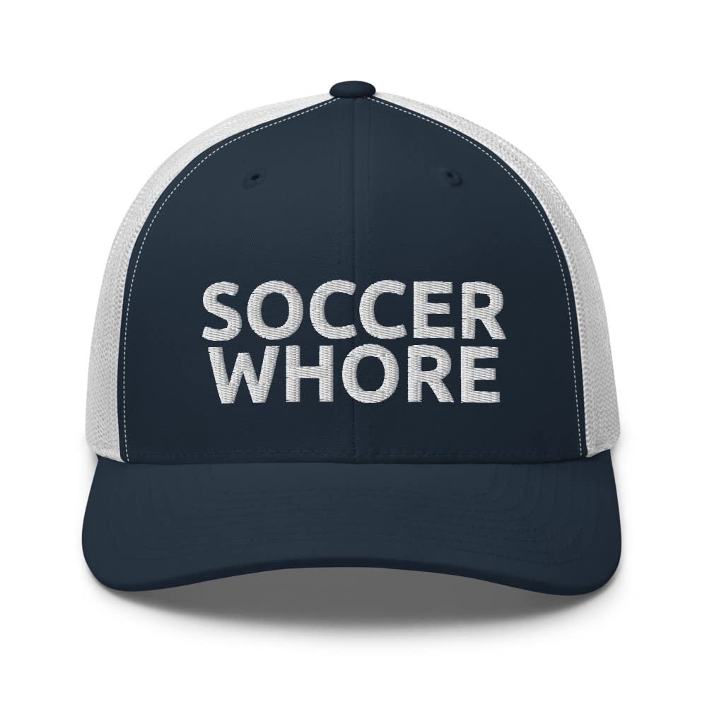 Soccer Whore Soccer Player Soccer Coach Soccer Whore Soccer Coach Soccer Player Trucker Cap Mesh Hat Adjustable C1 Navy/White