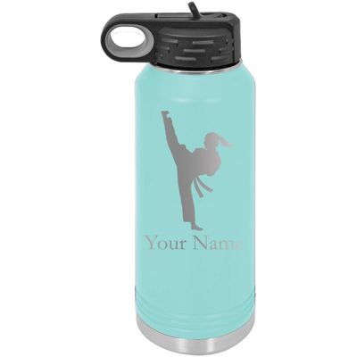 Karate Taekwondo Belts Girl Woman Personalized Custom Engraved Double Wall Vacuum Hot/Cold Drinks Insulated Stainless 40-Ounce Steel Boys/Girls Sports Team Water Bottle with Flip Top Lid, Straw
