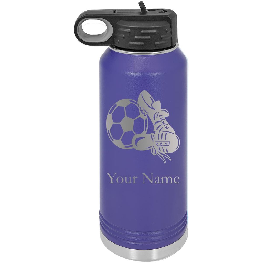 Soccer Team Player Personalized Custom Engraved Double Wall Vacuum Hot/Cold Drinks Insulated Stainless 40-Ounce Steel Boys/Girls Sports Team Water Bottle with Flip Top Lid, Straw