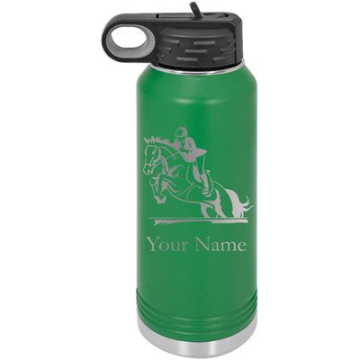 Hunter Jumper English Style Horse Personalized Custom Engraved Double Wall Vacuum Hot/Cold Drinks Insulated Stainless 40-Ounce Steel Boys/Girls Sports Team Water Bottle with Flip Top Lid, Straw