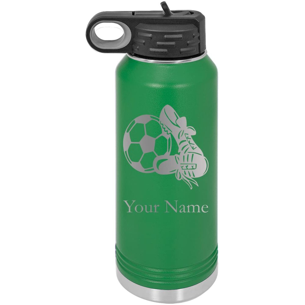 CustomGiftsNow Soccer Team Player Personalized Custom Engraved Double Wall Vacuum Hot/Cold Drinks Insulated Stainless 40-Ounce Steel Boys/Girls Sports Team Water Bottle with Flip Top Lid, Straw