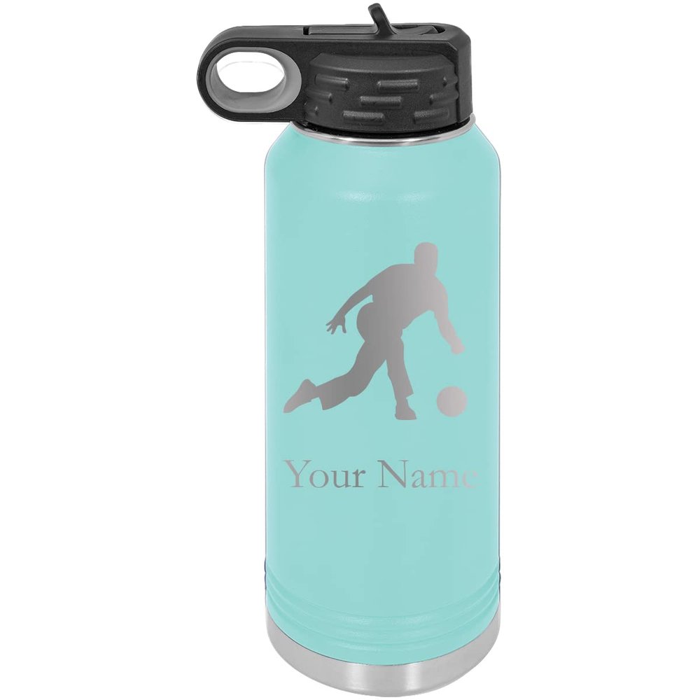 Bowling Team Bowler Personalized Custom Engraved Double Wall Vacuum Hot/Cold Drinks Insulated Stainless 20-Ounce Steel Boys/Girls Sports Team Water Bottle with Flip Top Lid, Straw