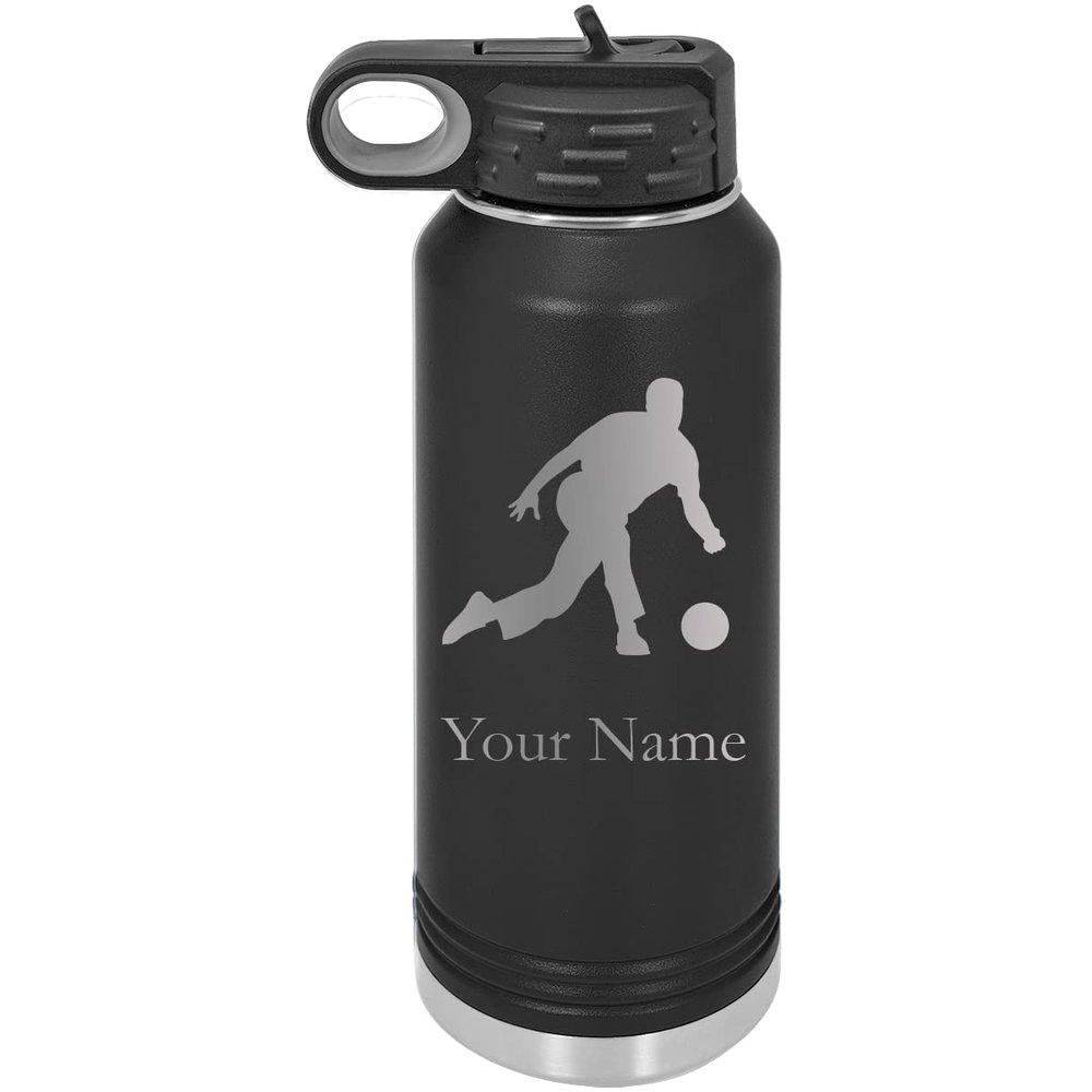 Bowling Team Bowler Personalized Custom Engraved Double Wall Vacuum Hot/Cold Drinks Insulated Stainless 40-Ounce Steel Boys/Girls Sports Team Water Bottle with Flip Top Lid, Straw