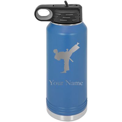 Karate Taekwondo Personalized Custom Engraved Double Wall Vacuum Hot/Cold Drinks Insulated Stainless 40-Ounce Steel Boys/Girls Sports Team Water Bottle with Flip Top Lid, Straw