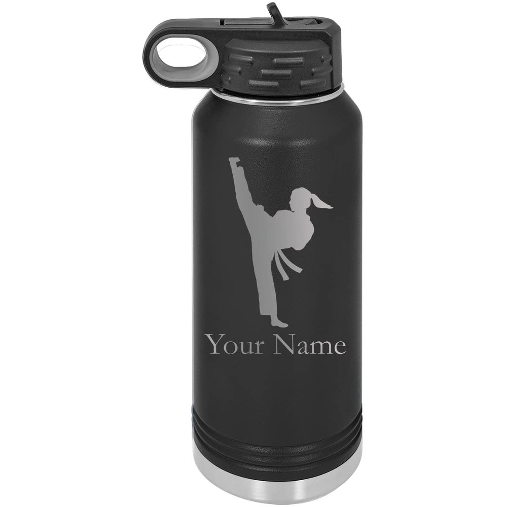 Karate Taekwondo Belts Girl Woman Personalized Custom Engraved Double Wall Vacuum Hot/Cold Drinks Insulated Stainless 40-Ounce Steel Boys/Girls Sports Team Water Bottle with Flip Top Lid, Straw