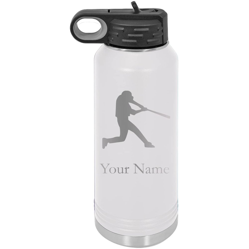 Baseball/Softball Hitter Personalized Custom Engraved Double Wall Vacuum Hot/Cold Drinks Insulated Stainless 20-Ounce Steel Boys/Girls Sports Team Water Bottle with Flip Top Lid, Straw