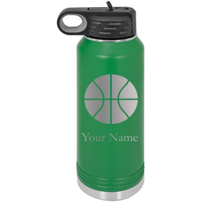 Add Name Basketball Personalized Custom Engraved Double Wall Vacuum Hot/Cold Drinks Insulated Stainless 40-Ounce Steel Boys/Girls Sports Team Water Bottle with Flip Top Lid, Straw
