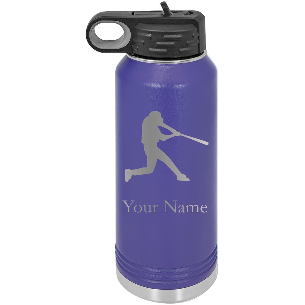 Baseball/Softball Hitter Personalized Custom Engraved Double Wall Vacuum Hot/Cold Drinks Insulated Stainless 20-Ounce Steel Boys/Girls Sports Team Water Bottle with Flip Top Lid, Straw