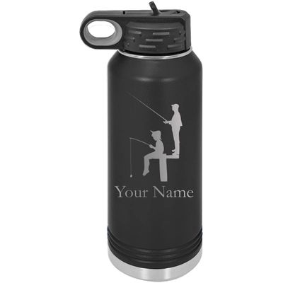 Fishing with Grandson Personalized Custom Engraved Double Wall Vacuum Hot/Cold Drinks Insulated Stainless 40-Ounce Steel Boys/Girls Sports Team Water Bottle with Flip Top Lid, Straw
