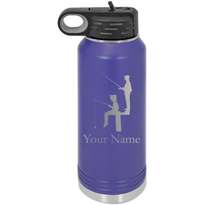 Fishing with Grandson Personalized Custom Engraved Double Wall Vacuum Hot/Cold Drinks Insulated Stainless 32-Ounce Steel Boys/Girls Sports Team Water Bottle with Flip Top Lid, Straw