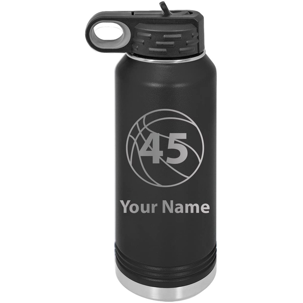 Add Name/Jersey Number BasketballPersonalized Custom Engraved Double Wall Vacuum Hot/Cold Drinks Insulated Stainless 40-Ounce Steel Boys/Girls Sports Team Water Bottle with Flip Top Lid, Straw