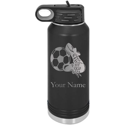 CustomGiftsNow Soccer Team Player Personalized Custom Engraved Double Wall Vacuum Hot/Cold Drinks Insulated Stainless 32-Ounce Steel Boys/Girls Sports Team Water Bottle with Flip Top Lid, Straw