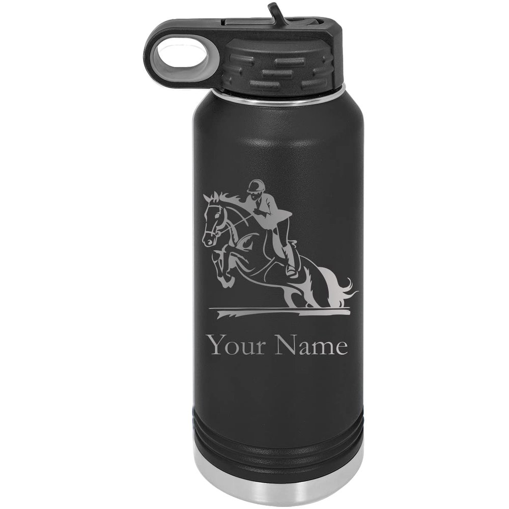 Hunter Jumper English Style Horse Personalized Custom Engraved Double Wall Vacuum Hot/Cold Drinks Insulated Stainless 40-Ounce Steel Boys/Girls Sports Team Water Bottle with Flip Top Lid, Straw